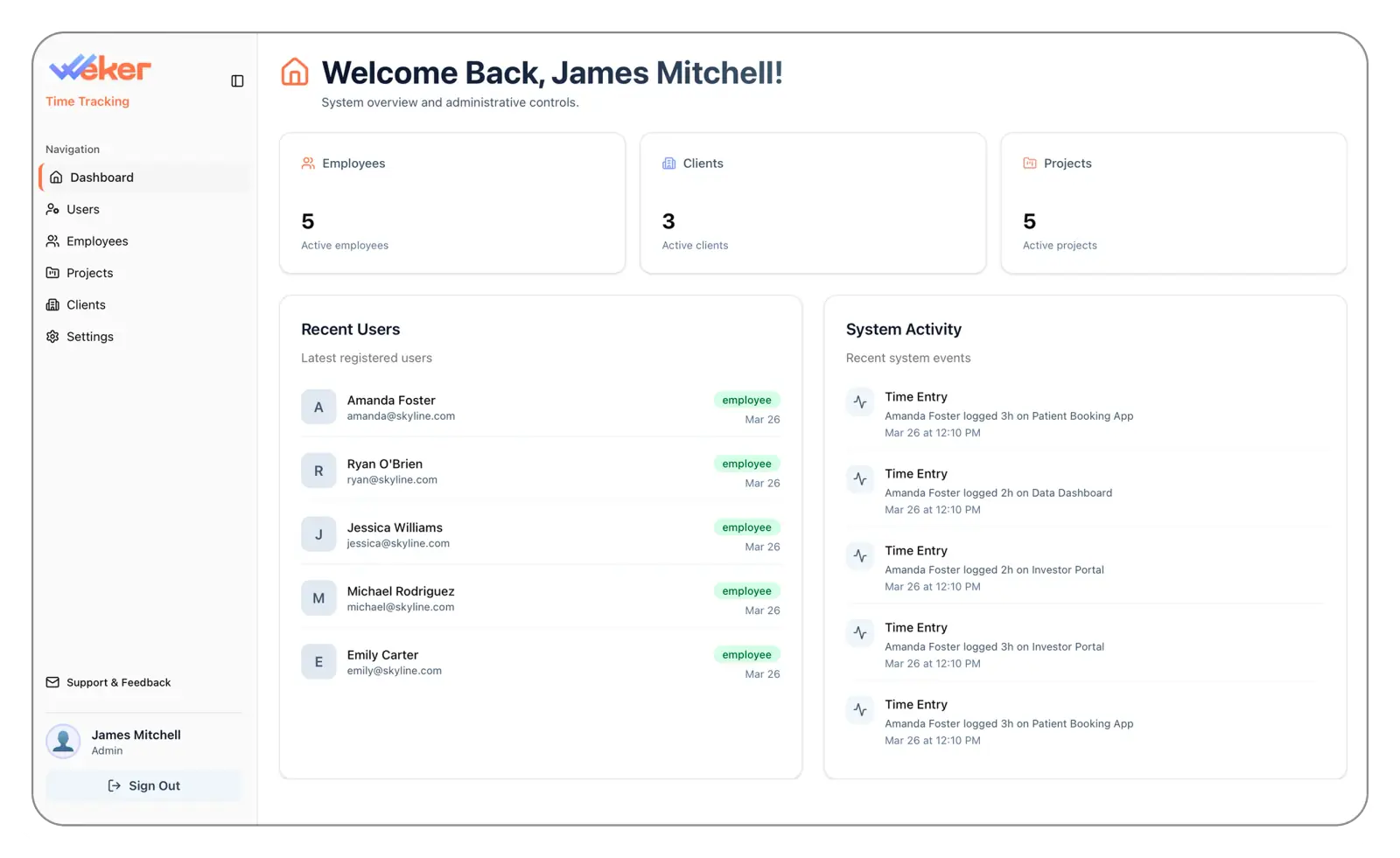Admin settings screen with teams, permissions, and project controls