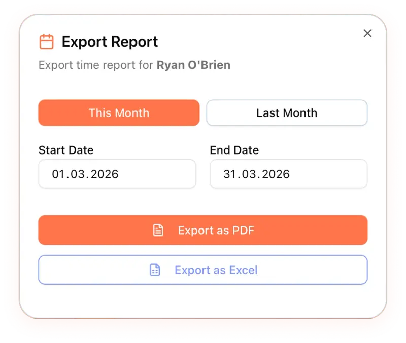 Report export card with file format options and generated report status
